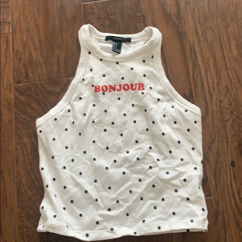White black polkadotted Bonjour halter neck tank